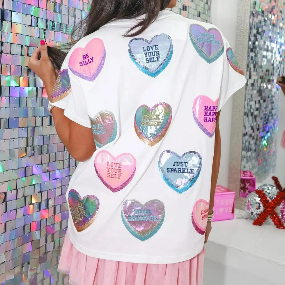 Queen Of Sparkles White Candy Hearts Tee - Picture 3 of 4